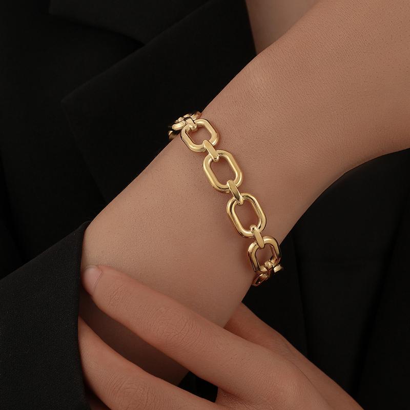 DIEYURO 316L Stainless Steel Women Bangles Fashion Square Link Hollow Out Bangle Vintage Gold Color High Quality Zircon Gift