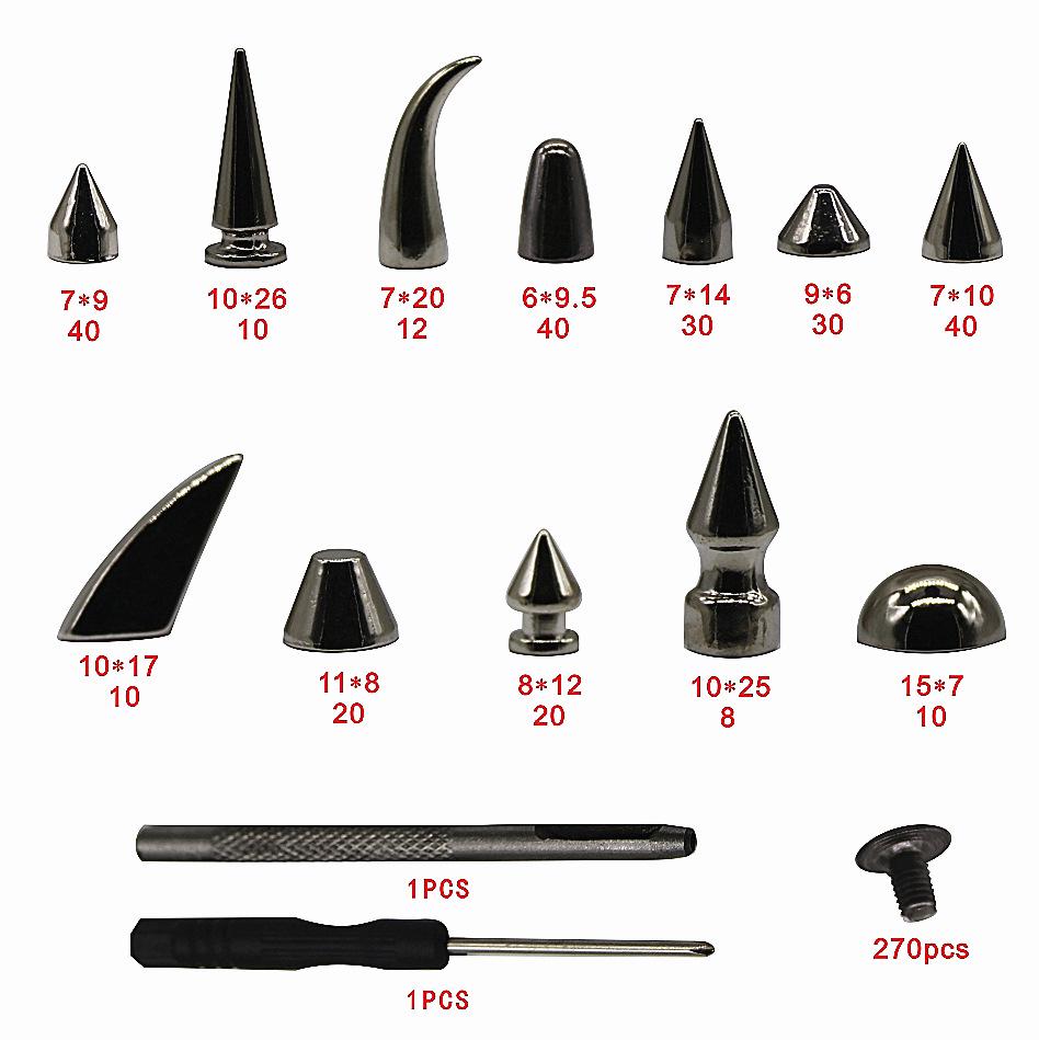 Set di Decorazioni per Giacca Punk Nera in Pelle con Borchie e Collare - 270 PZ