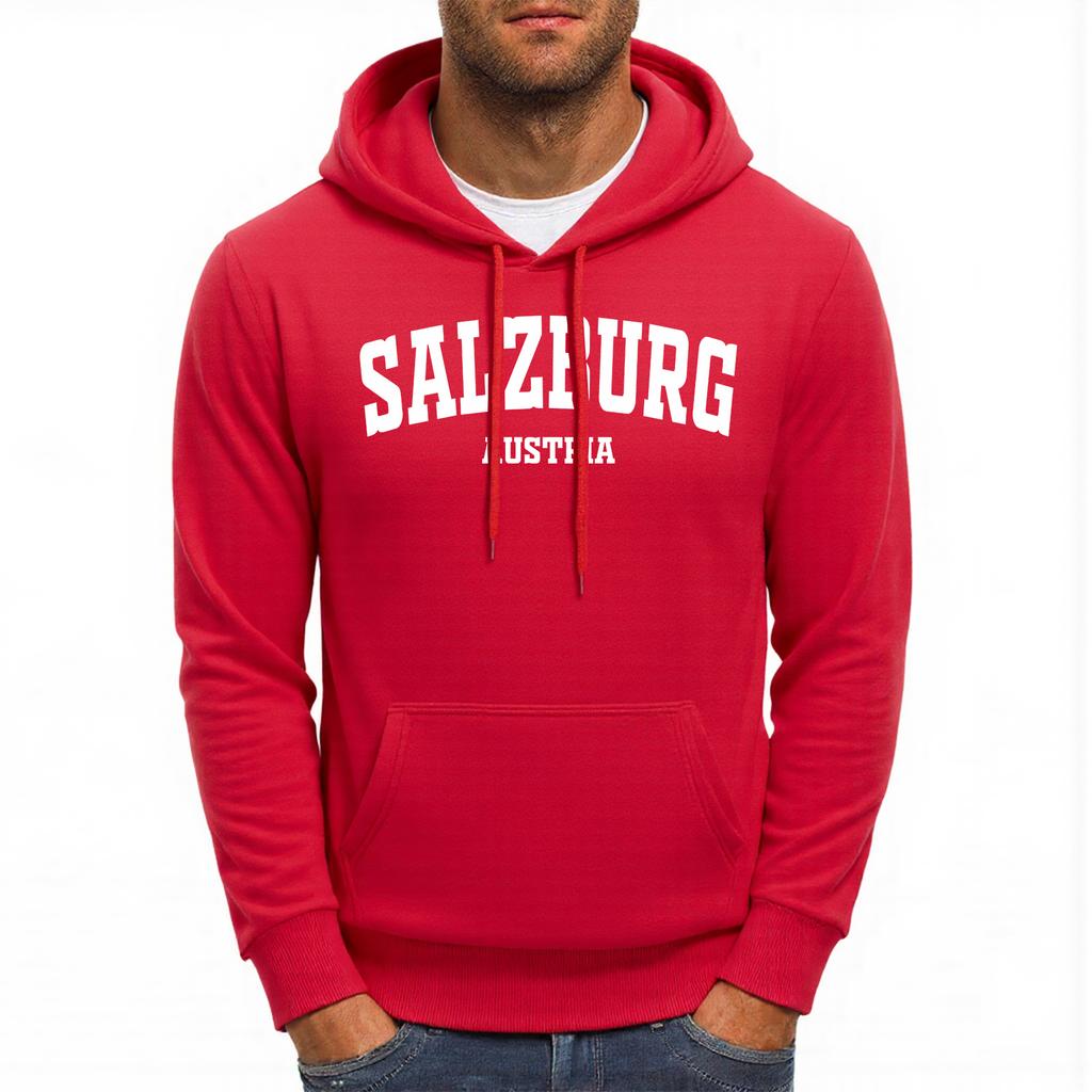 Salzburg Austria Letter Design Men Hoodies Pocket Comfortable Hoody Casual Hip Hop Sportswears All-Match Fleece Clothing