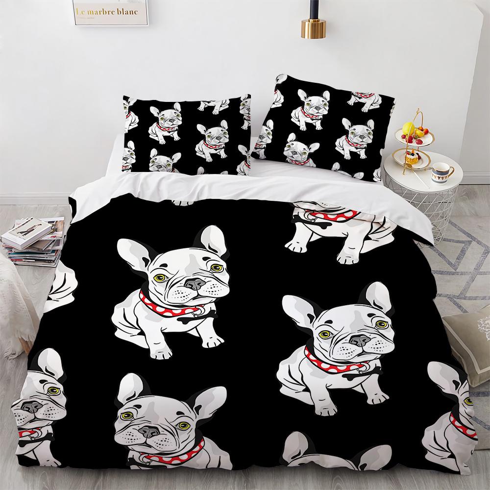 French Bulldog Bedding Set Children Boys Girls Duvet Cover Cartoon Puppy 3pcs Single Double Twin Full King Size Duvet Cover Set