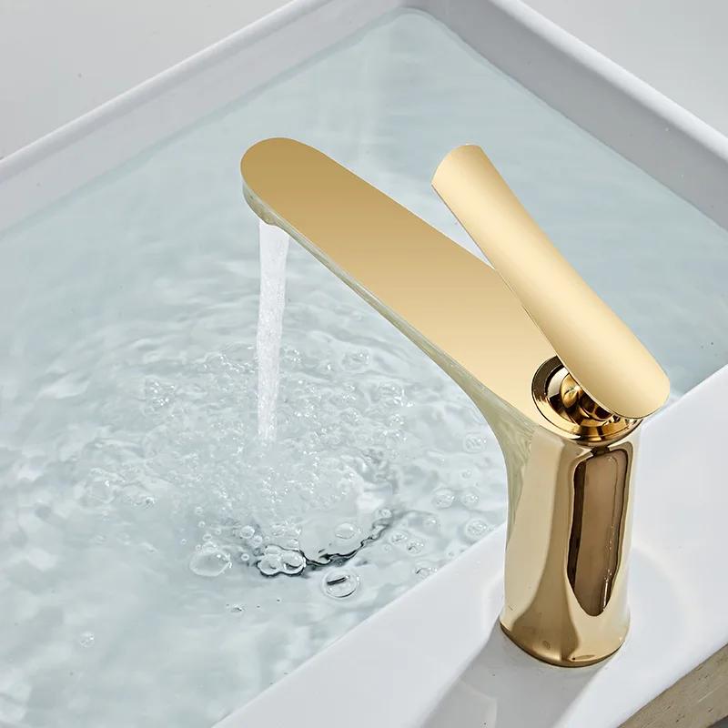 White Brass Basin Faucets Bathroom Waterfall Handle Single Faucet Cold and Hot Water Vessel Sink Mixer Tap Crane Black&Gold