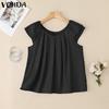 ZANZEA Women Short Sleeve Solid Color Ruffled Casual Blouse