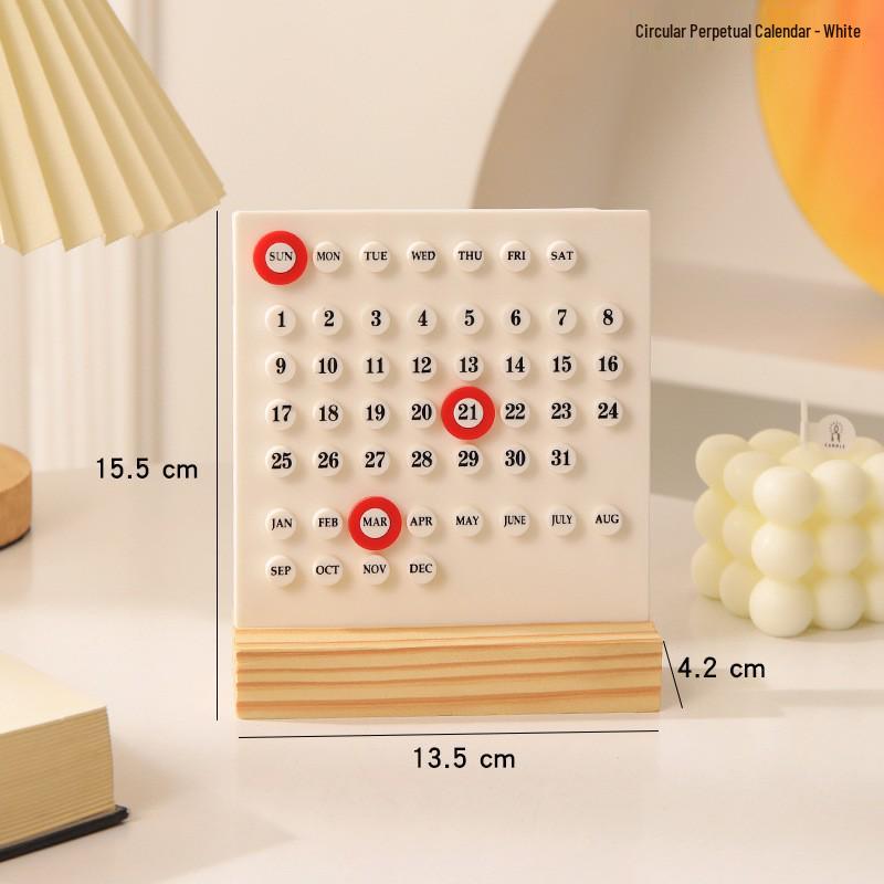 Rotating Wooden Perpetual Calendar Ornament for Desk and Home Decor