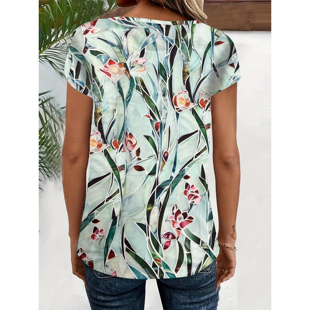 Flower and leaf patterns, elegant plant print design, suitable for casual daily wear
