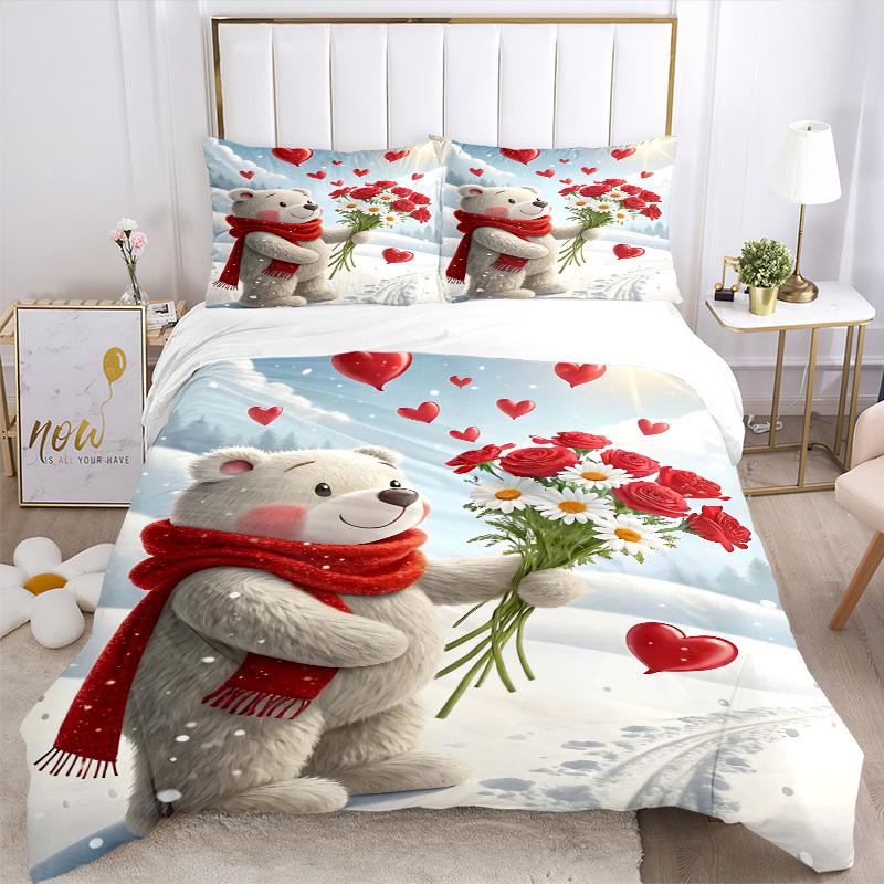 3pcs Anime Cartoon Bear Bedding Set - Includes One Quilt Cover and Two Pillowcases (No Core) - Festive Gift for Bedroom Decor - Polyester Fa