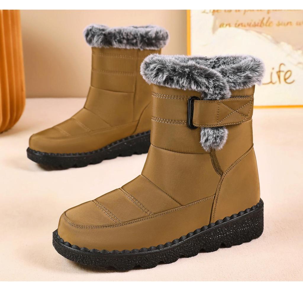 Damen Baumwollstiefel mit Fleecefutter zur Höhenvergrößerung - Dicksohlige Übergröße Winterstiefel aus Polyurethan