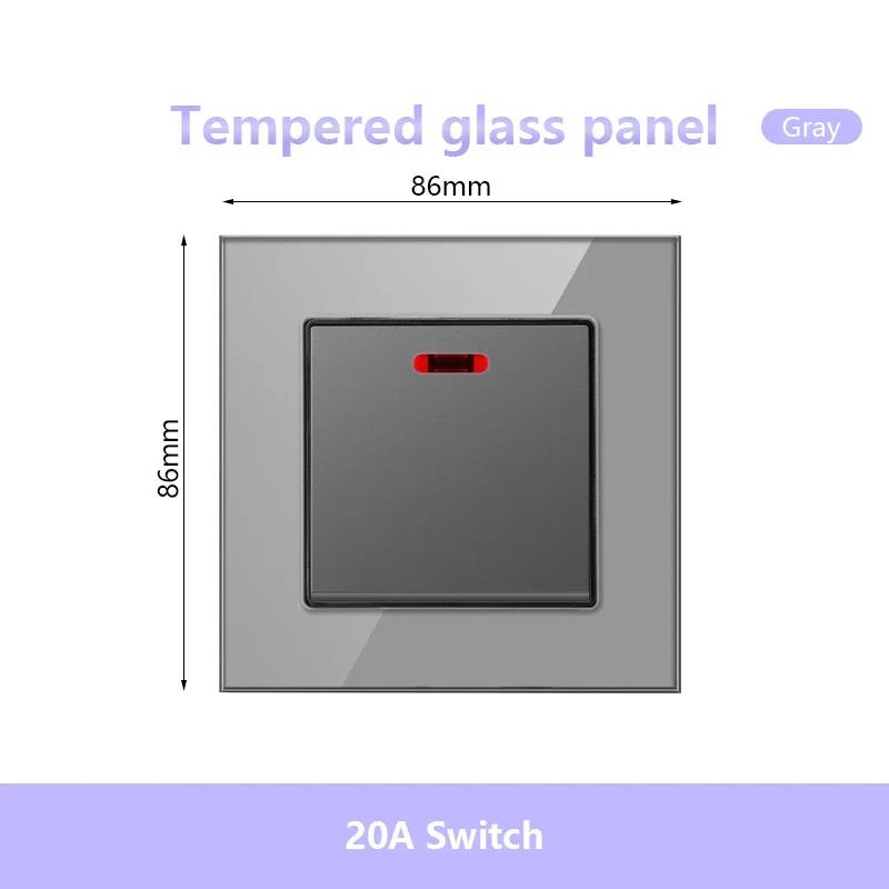 UK 13A 220V Dual Outlet with 18W Type-C Quick Charge,1/2 Way Light Switch Panel, Tempered Glass Surface,Wall Socket for TV/Phone