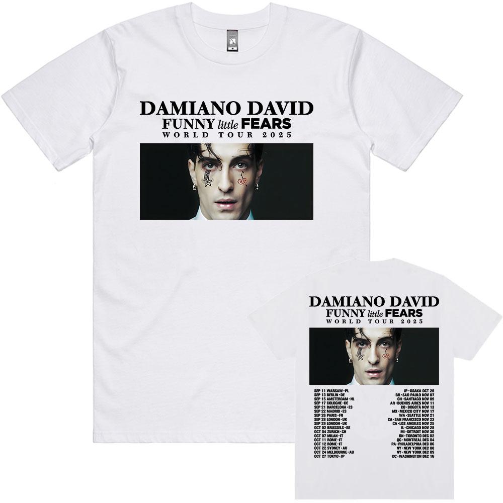 FUNNY Little FEARS World Tour 2025 Tshirt DAMIANO DAVID Printing Tshirts Cotton Unisex Streetwear Hip Hop Unisex Women T Shirts S