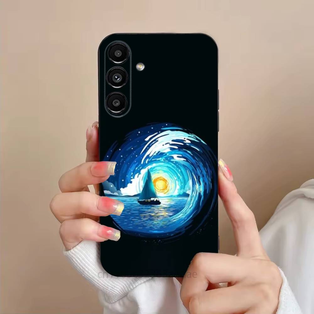 Moon Galaxy Universe Phone Case For Samsung S25,24,21,22,23,S30,Ultra,S20,Plus,Fe,Lite,Note,S10,S9,Black Soft Shell