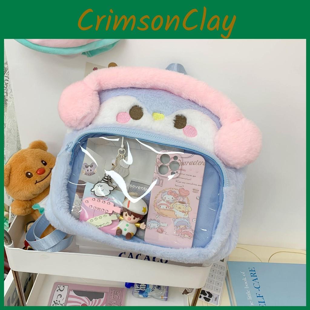 Headphones Plush Penguin Backpack Outdoor Large Capacity Transparent Itabag