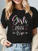 T-shirt Manches Courtes Femme Filles 2026 Nouveau Voyage Imprimé Lettres Col Rond Décontracté Quotidien Coupe Ajustée Confort Top Vêtements Été Printemps