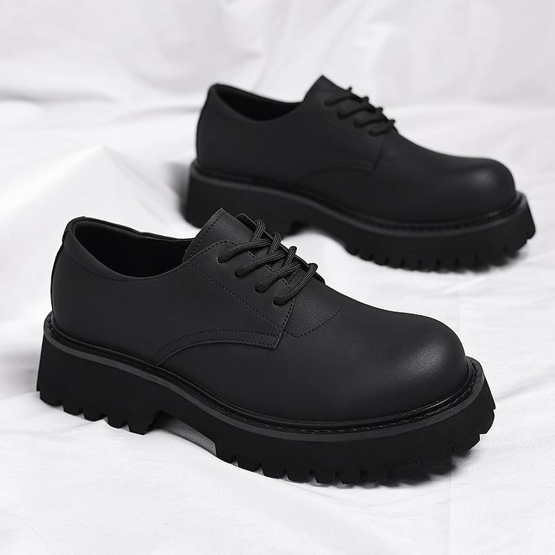 Leather Shoes Men's 2025 American High Street Black Big Head Derby Shoes Men's Retro Trend Platform Leather Shoes 2025