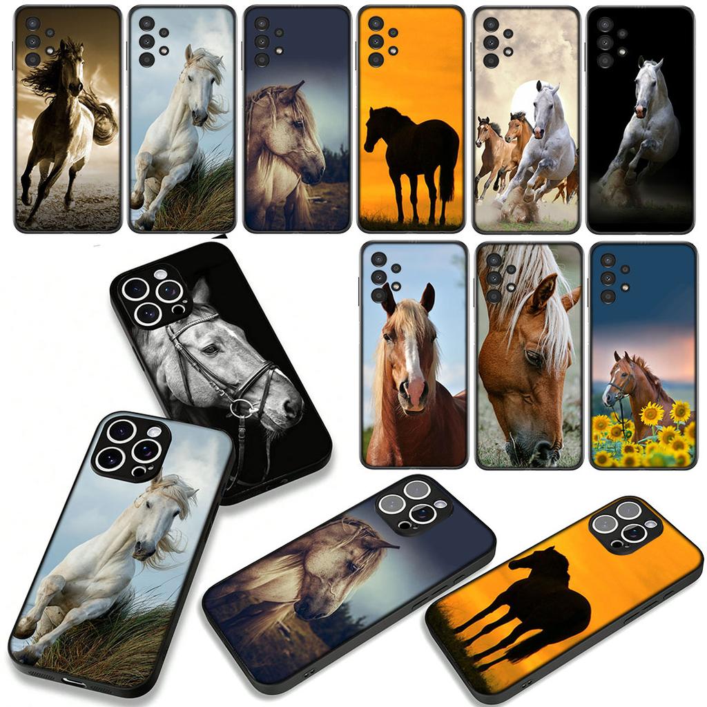 Hülle Wildes Pferd Schwarz Cool für Samsung Galaxy A25 A37 A57 A12 A14 A31 A41 A50 A51 A70 A71 A72 A21S A04 M15 Note 20 9 8 10 Hülle