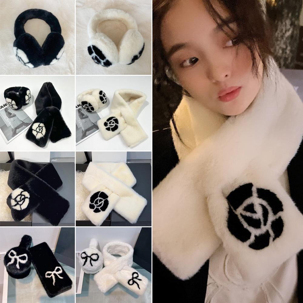 Camellia Warm Earmuffs Collar Shawl Neck Warmer Plush Fur Scarf New Ear Cover  Women