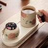 High-grade Ru kiln teacup   new home office cup tea separation personal special ceramic with lid mug