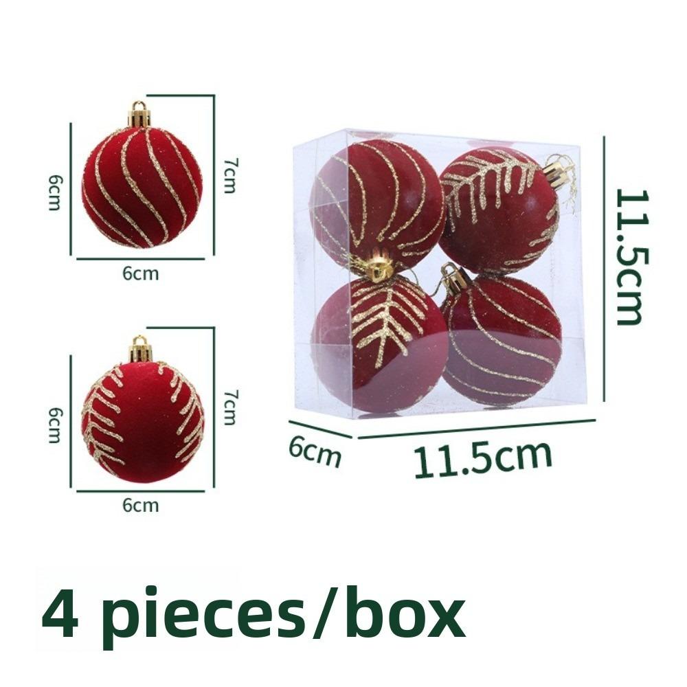 

4PCS New Flocked Christmas Ball 6cm DIY Xmas Tree Ornament Christmas Supplies Christmas