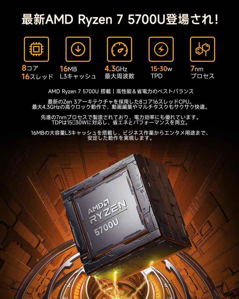 Bmax B5A Pro Mini AMD Ryzen 7 Windows 11 8 16 Threads To 512GB SSD 16GB WiFi USB HDMI DP Triple Simultaneous Video Output PC, 5700U, Pro, Cores, (up