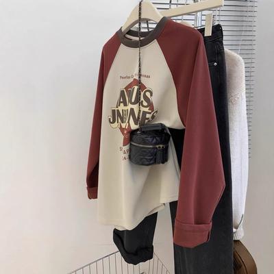 Extra-großes Vintage Schulterärmel Bedrucktes Langarm-T-Shirt für Herren und Damen, Herbst Casual Rundhals-Oberteil