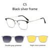 Modische Metall-Halbrahmen Drei-in-Eins Modebrille Business Flache Brille Blaulichtfilter Mit Polarisationsclips Nachtsicht