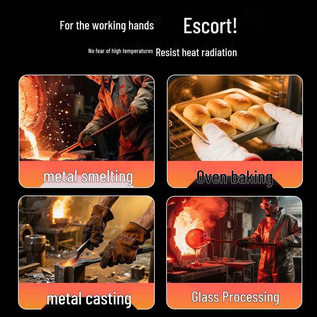 Heat-Resistant Aluminum Foil Gloves - Flame Retardant, Anti-Scald, Durable, Thickened Industrial Baking Gloves for High Temperatures (300°-500°C)