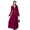 2024 Autumn European & American Solid Color Lapel Suit with Pleated Midi Skirt
