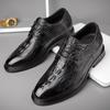 Men's Crocodile Pattern Leather Lace-up Shoes - Round Toe, Business Casual & Formal Style