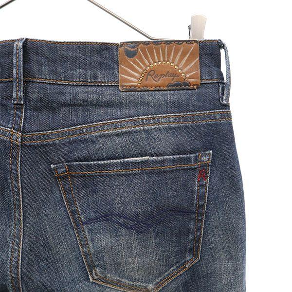 Replay One Point Logo Embroidery Damage Processing Skinny Denim Pants Women Used