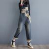 Suspender Pants Fashion Denim Overalls Women's Spring and Autumn Loose High Waist Contrast Color One-piece Wide-leg Nine-point Pants