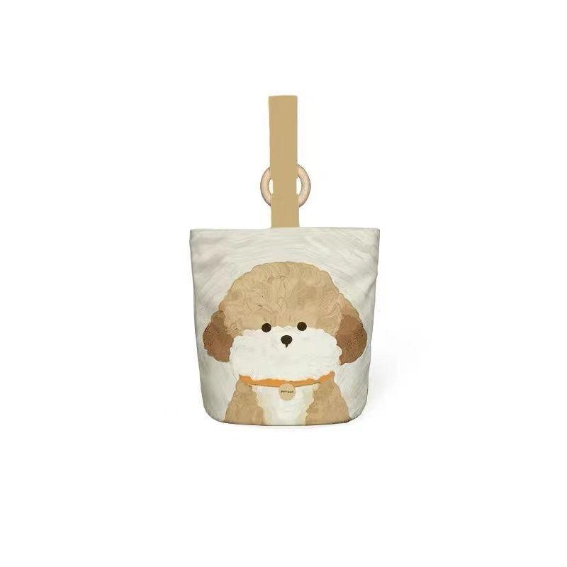 

Fashionable Simple Design Canvas Bucket Bag With Floral And Animal Elements For Work Bell Dog