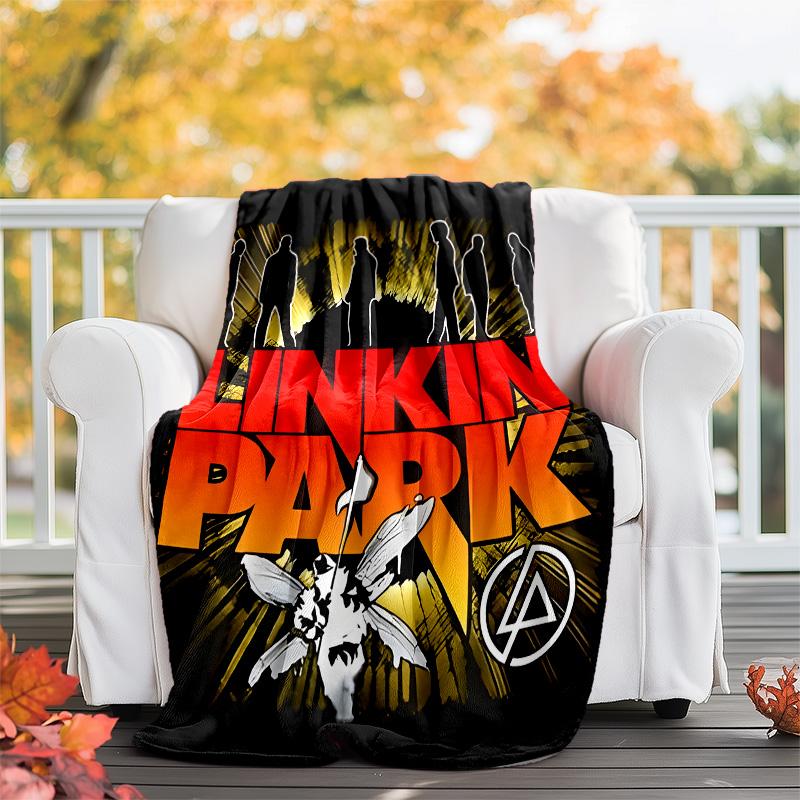 1pc Linkin Park1 Theme Blanket - Digital Print, Polyester, Cozy for All Seasons, Perfect for Outdoor, Camping, and Travel