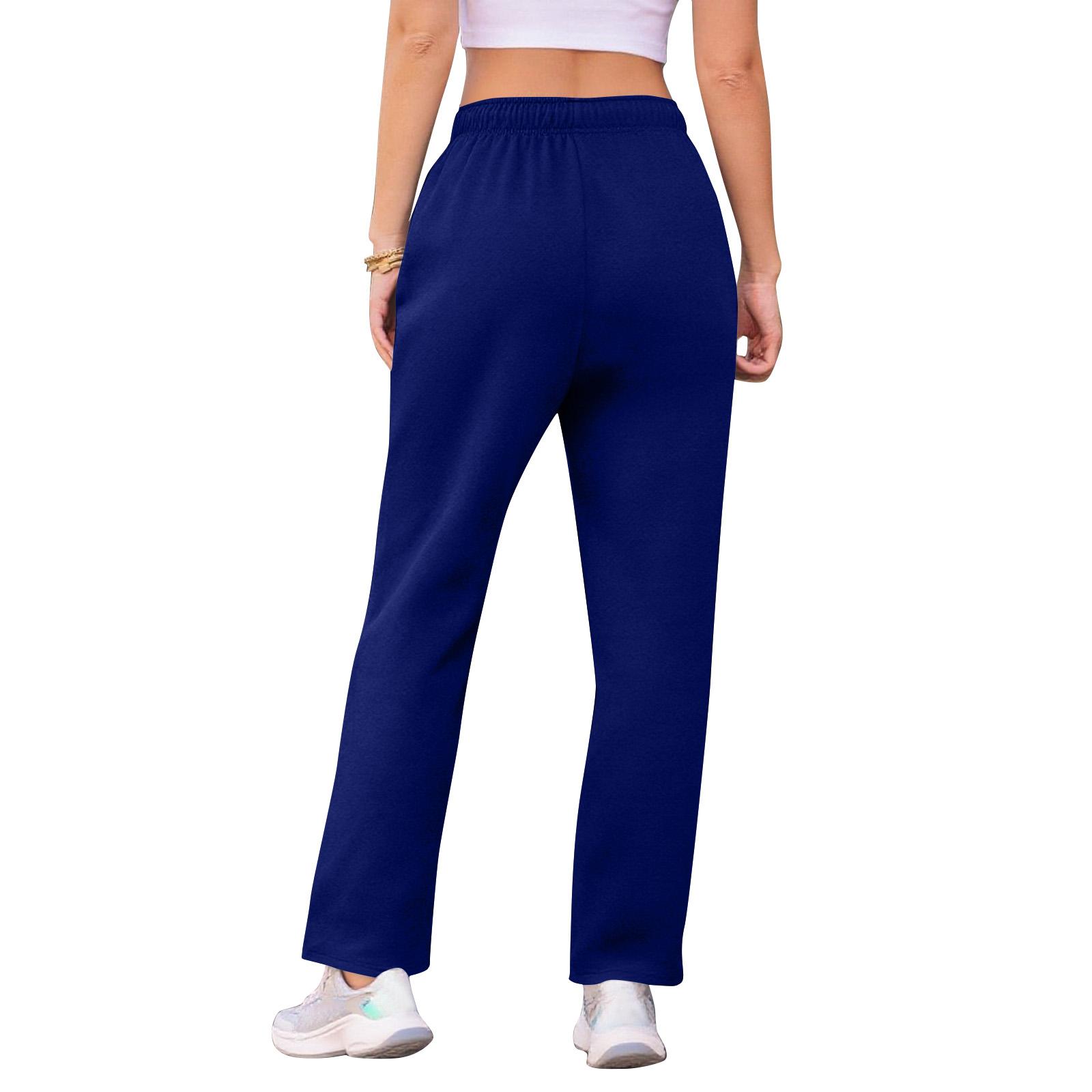 

Женские широкие спортивные штаны с флисовой подкладкой, свободные прямые повседневные брюки, спортивные штаны-джоггеры с карманами L тёмно-синий