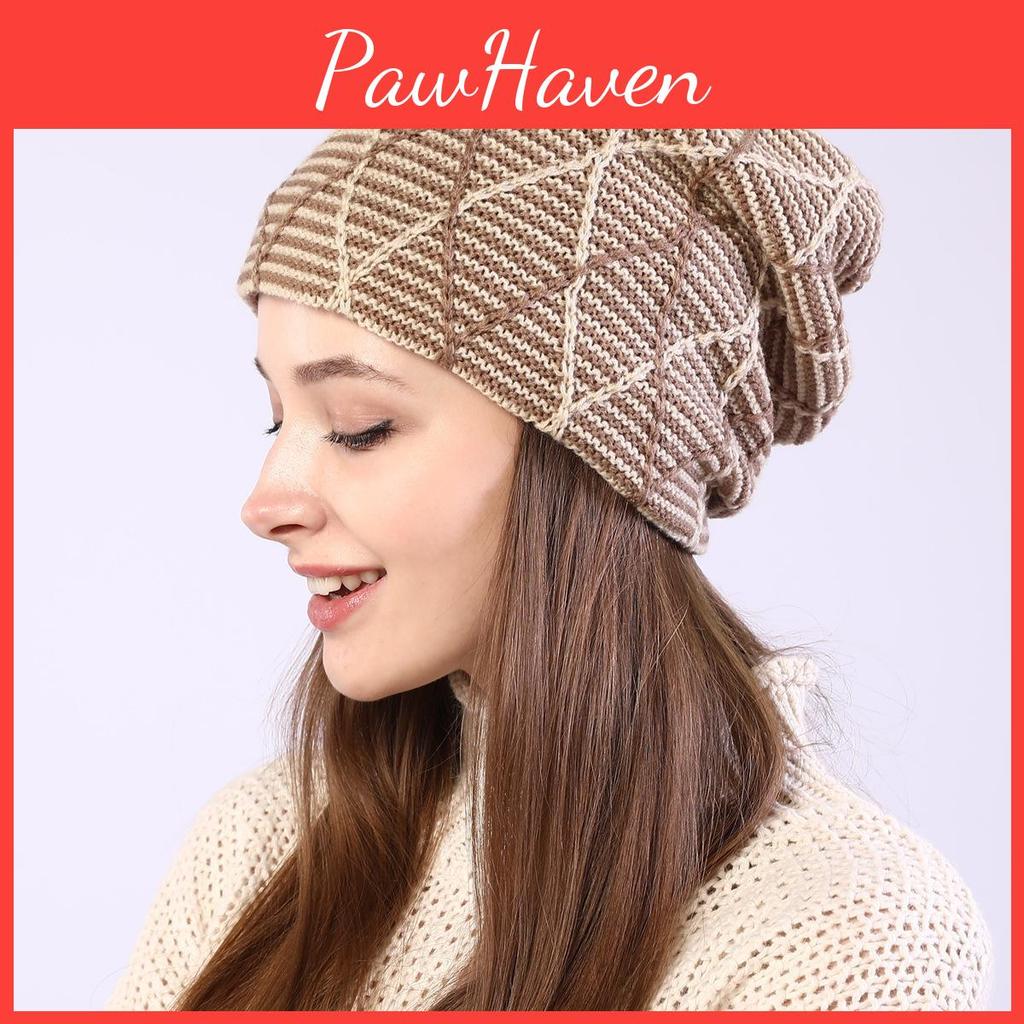 Mixed Womens Autumn Winter Pullover Color Mesh Diamond Plush Knitted Hat Ear Protection Pile Cap