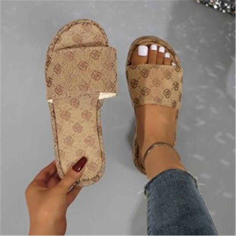 Slippers Foreign Trade Platform Slippers Women's Wear New Plum Blossom Embroidery Word Muffin Cool Slippers Large Size Women's Shoes