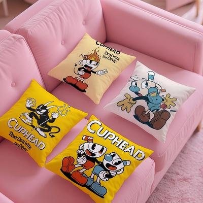 Classic Game Cuphead Cute Pillow Case Anti-dustmite Pillowcase Invisible Zipper Silky Short Plush Sofa Cushion Cover