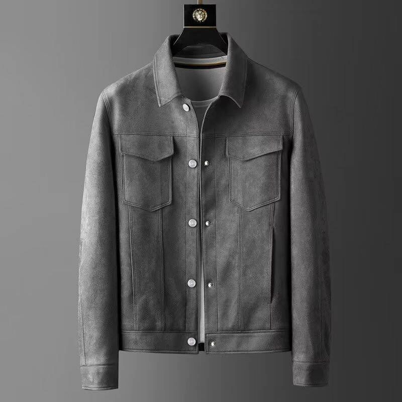 2023 New Autumn and Winter Polo Neck Slim Fit Handsome Casual and Versatile Korean Style Work Wear Deerskin Fleece Jacket