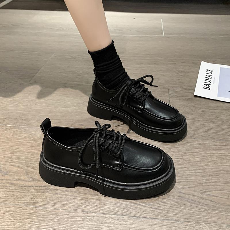 Fashion Casual Woman Shoe Round Toe Autumn Female Footwear Loafers With Fur Clogs Platform Oxfords Black Flats British Style Fall Dress