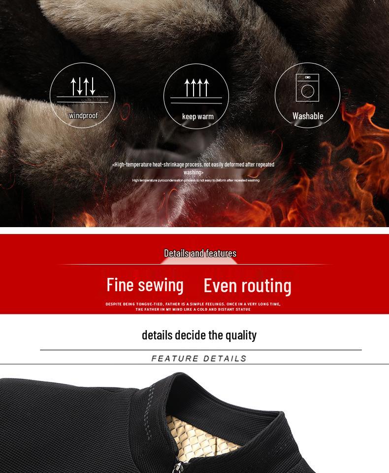 Woodpecker Dad Winter Fleece-Lined Wool Coat for Middle-Aged and Elderly Men, Warm and Thickened, Sizes for 50s to 60s.