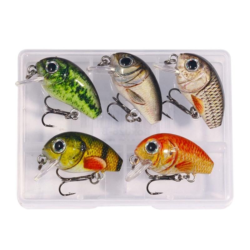 5 Pièces Appâts de Pêche en Plastique Petit Crankbait Wobbler Appâts Durs Artificiels Appâts Crank avec Boîte à Pêche Accessoires de Pêche