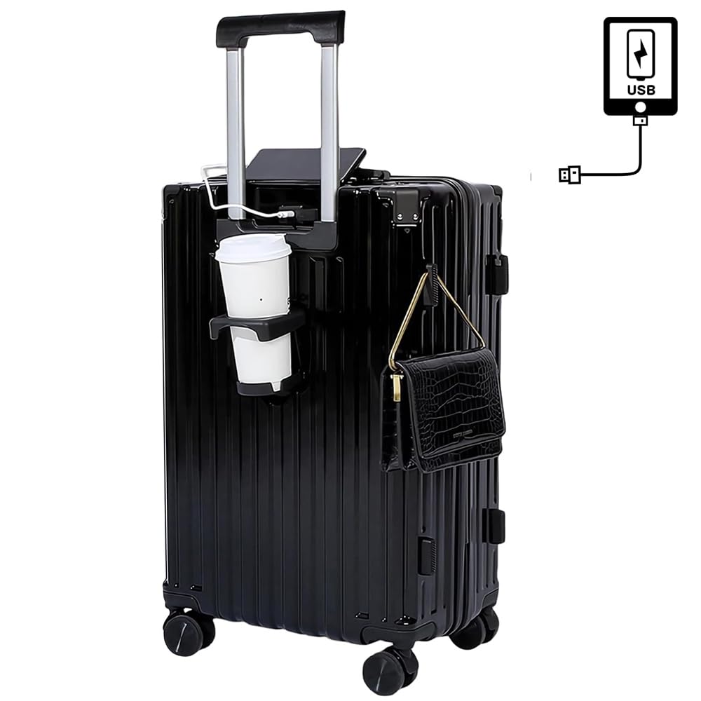 

Carry Carry with USB Charging Cup Hidden Hook Double 360 Degree Zipper Business School Overnight Stay [DANCINGWOLVES] Suitcase, Case, Carry-on, Bag, чорний