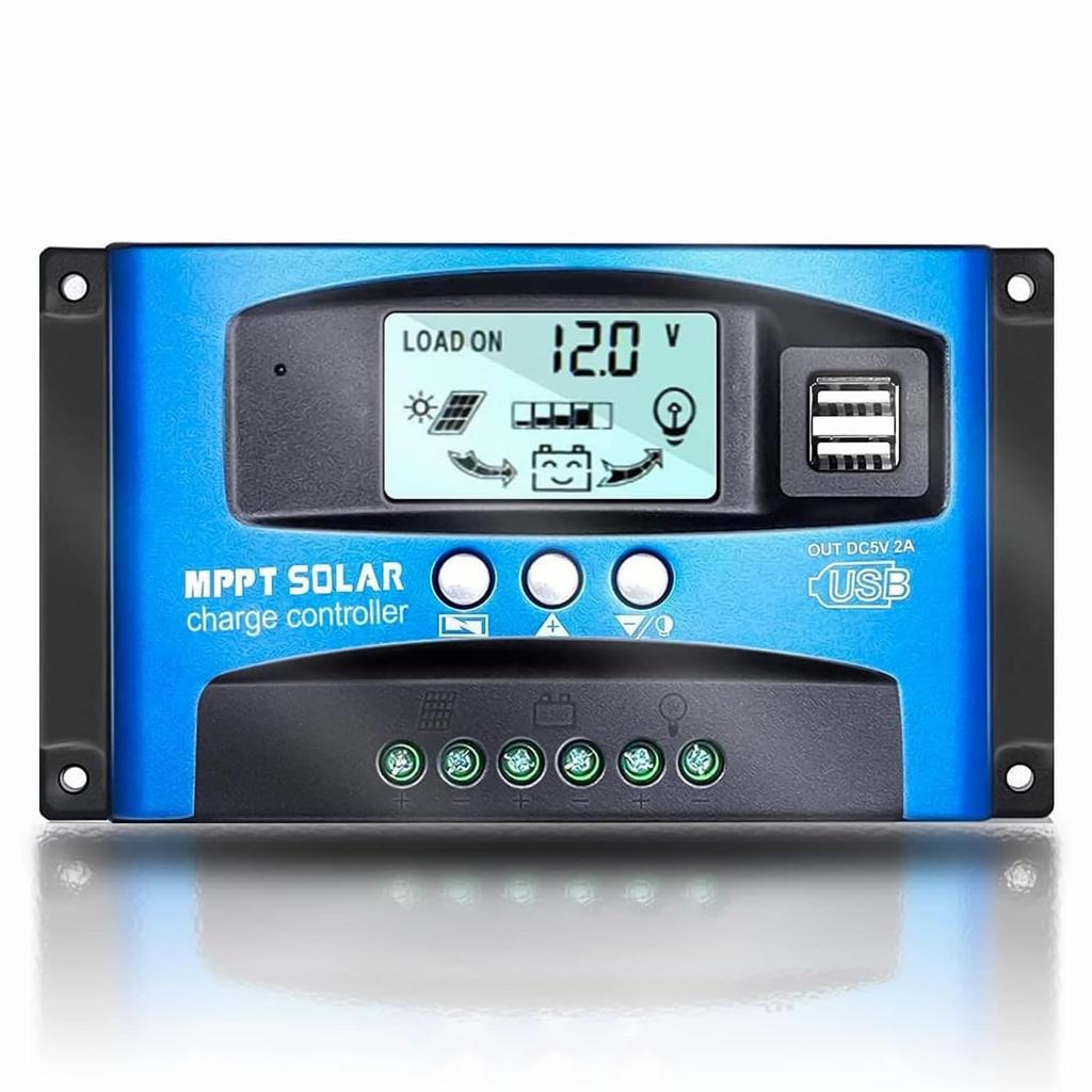 Y&H 60A MPPT Solar Charge Controller 12V/24V Solar Controller with Dual USB, LCD Display, Multiple Protection Functions, Solar Panel Charging, Compati