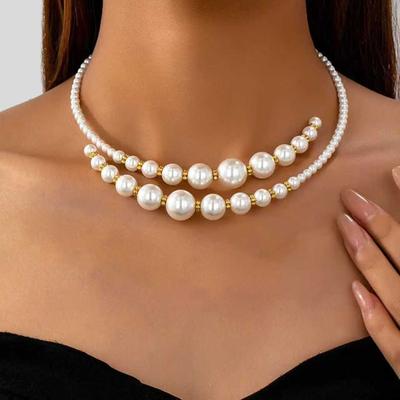 Open Faux Pearl Choker Women Round Imitation Pearl Necklace Retro Formal Costume Necklace for Weddings Parties Evenings