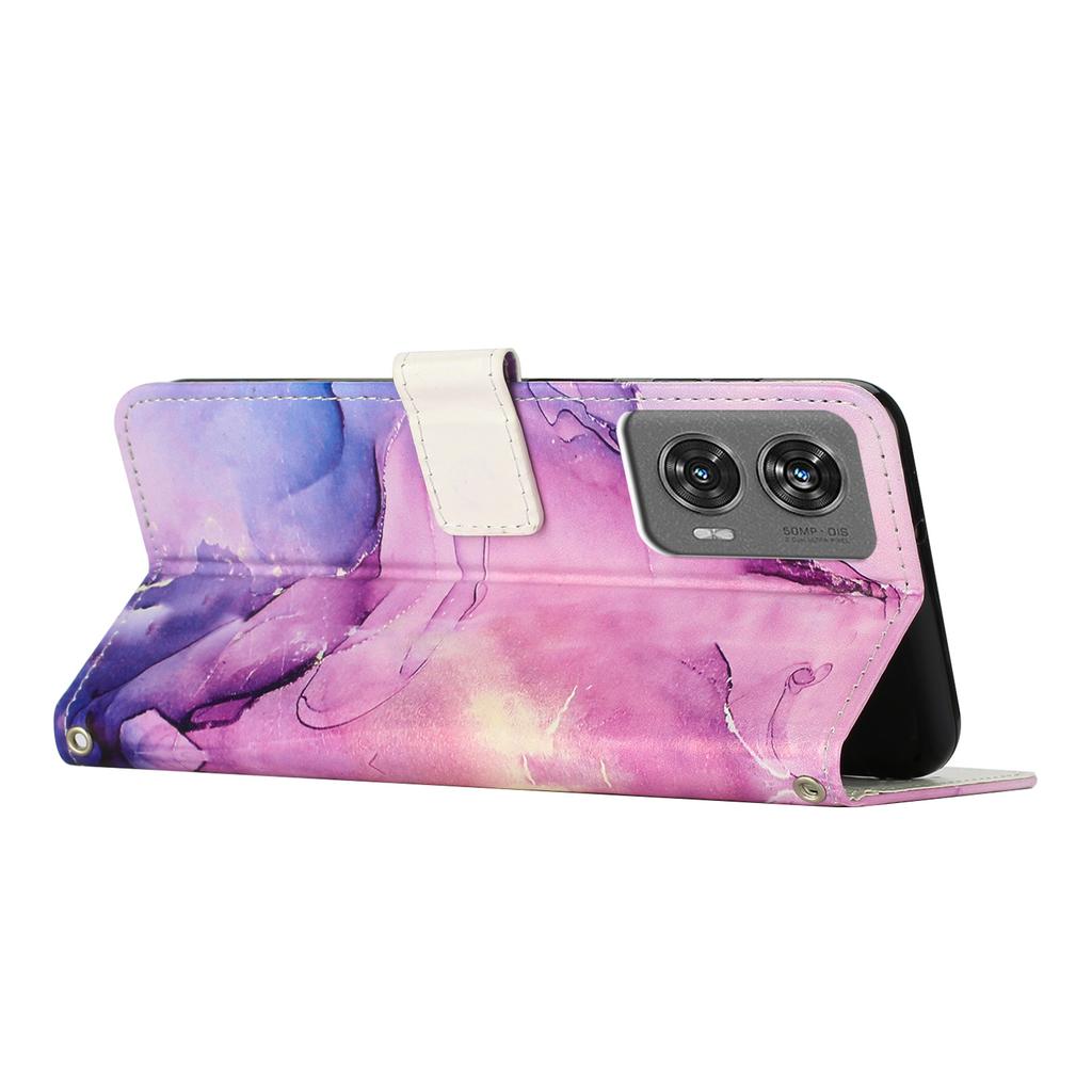 For Motorola Edge 50 Fusion 5G Stand Case Marble Pattern PU Leather Wallet Phone Cover with Wrist Strap