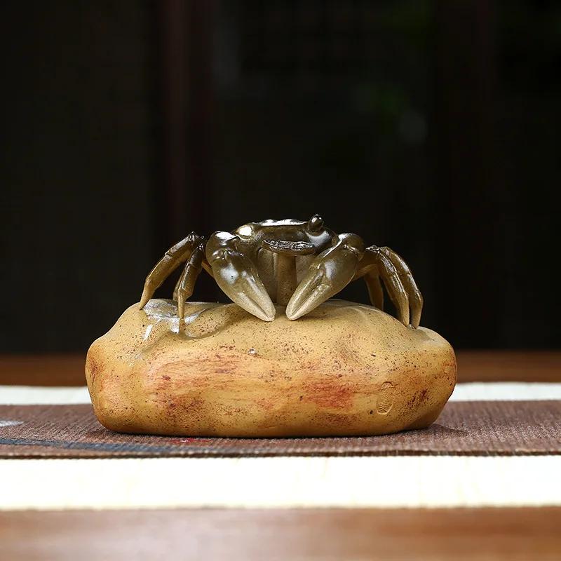 Tea pet Creative Watering Color-changing Crab Purple Clay ornaments Lotus Leaf Stone Lotus Sculpture Tea Home Decor Accessories