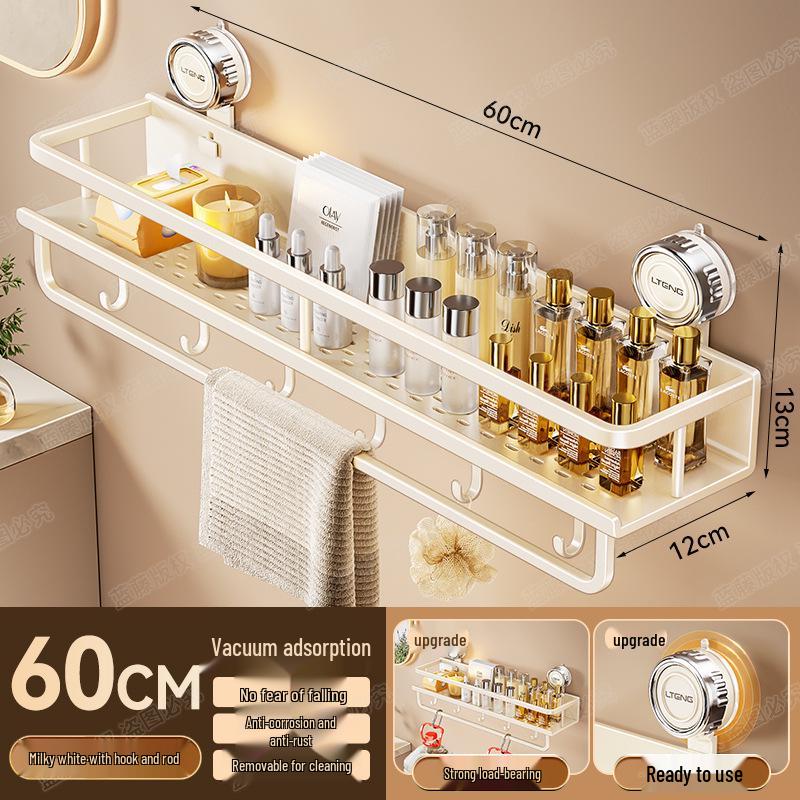 Wall-Mounted Aluminum Suction Cup Towel Rack & Bathroom Storage Shelf