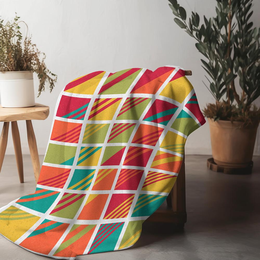 Vibrant Geometric Patchwork Knit Throw Blanket Sofa Bed Living Room Decorative Soft Warm Throw Blanket