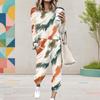 Women Plus Size Printed Round Neck Long Sleeve Cuffed Top With Pockets And Cuffed Pants Two Piece Set