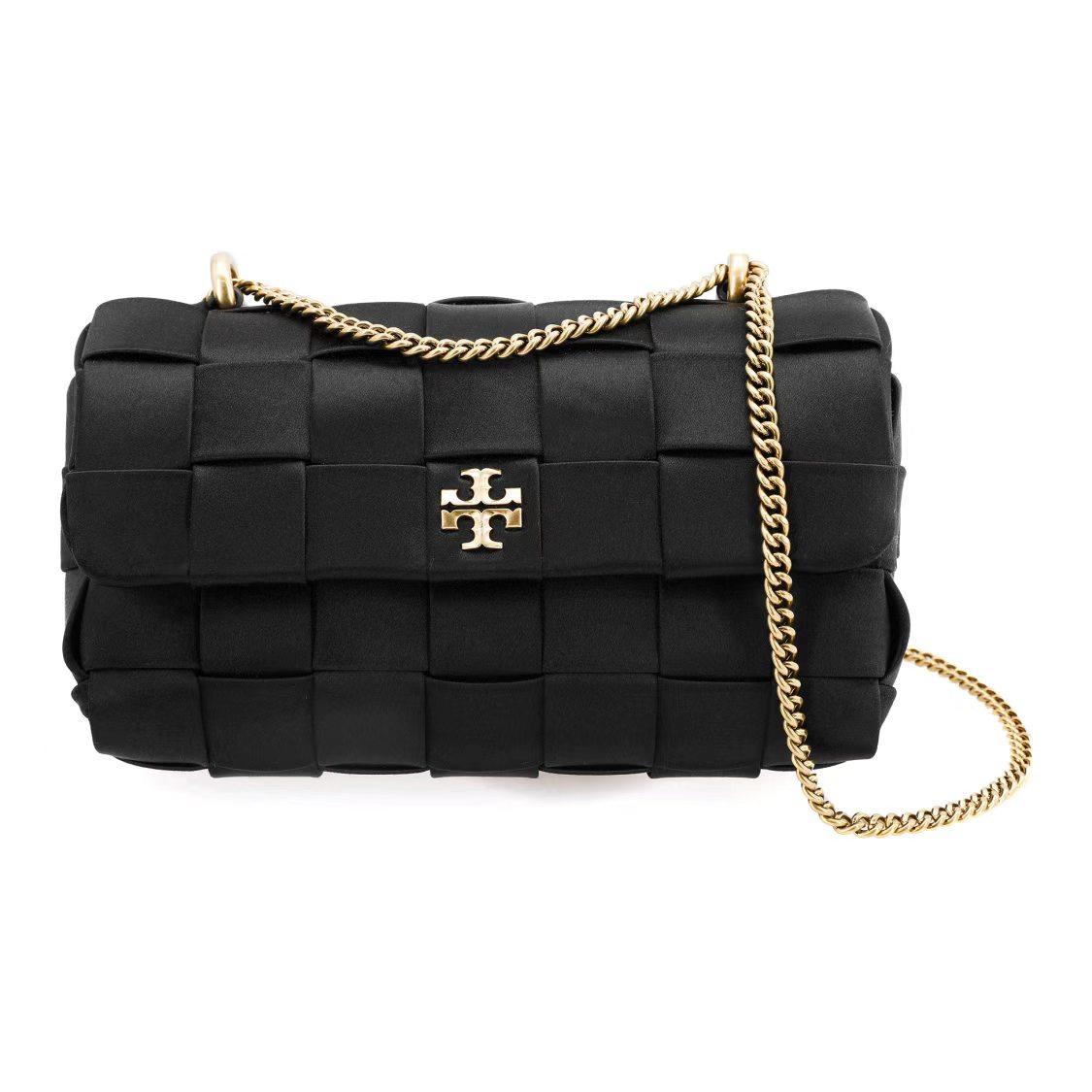 

Tory Burch Kira Signature Double T Logo Magnetic Flap Weave Satin And Leather Mini Shoulder Bag Women Handbags Black 142683-001 Basic Set (Bag+Dust Bag)