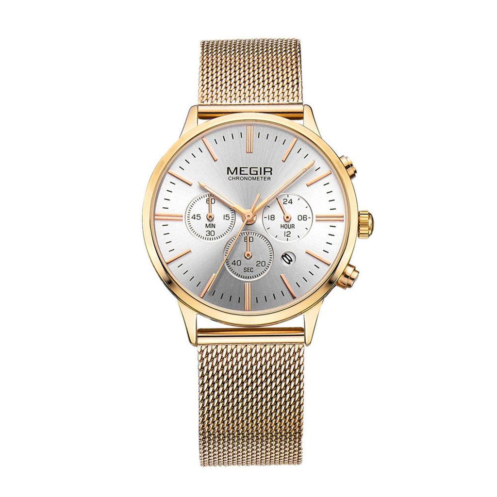 Megir Women's Chronograph Luminous Hands Date Indicator Quartz Wrist Watches Lady Rose Gold M2011L-1