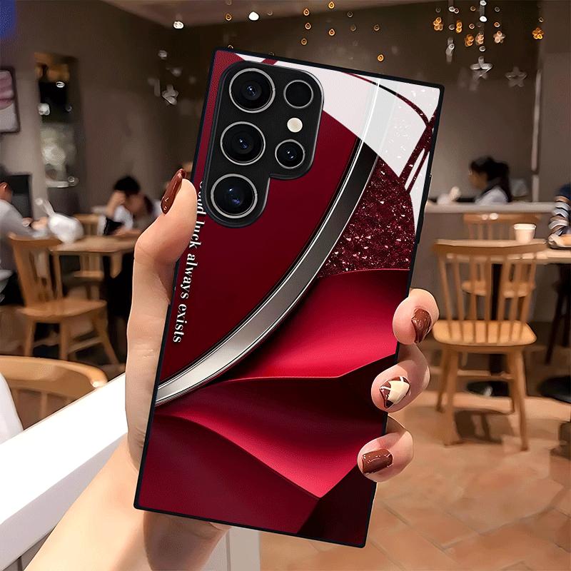 Advanced Red Pleated Texture Tempered Glass Phone Case Suitable for Samsung Galaxy S26 S25 S24 S22 S21 S20 FE/Ultra/Plus