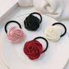 Hair Tie French Style Glossy Satin Rose Flower Decor Handcrafted 3D Petal Design Hair Rope Soft Smooth Fabric Hair Accessory